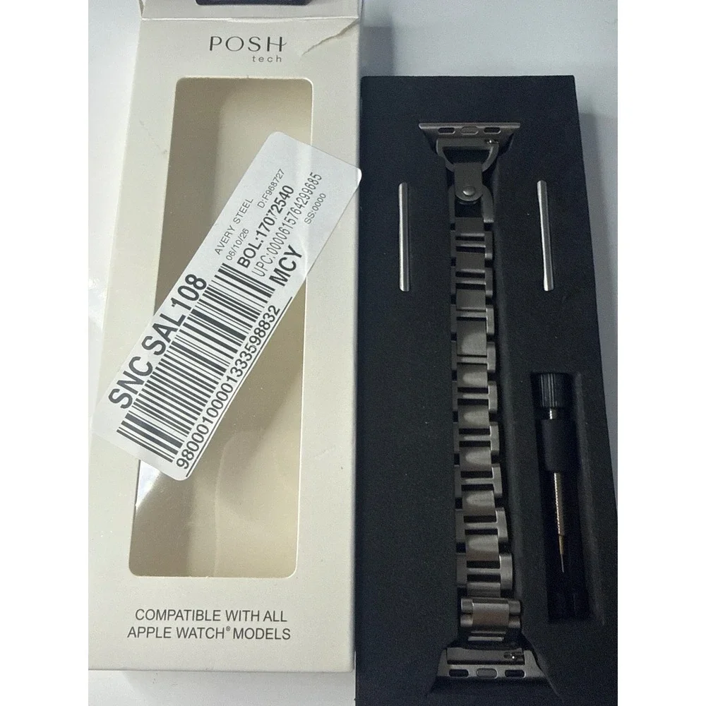 Posh Tech Avery Steel Apple Watch Band Silver Stainless Steel Link Bracelet
